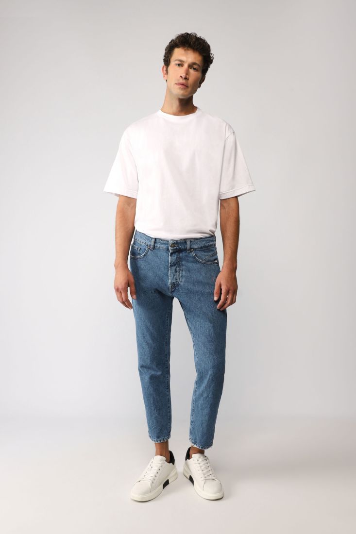 Jeans slim-fit cropped in cotone con cinque tasche