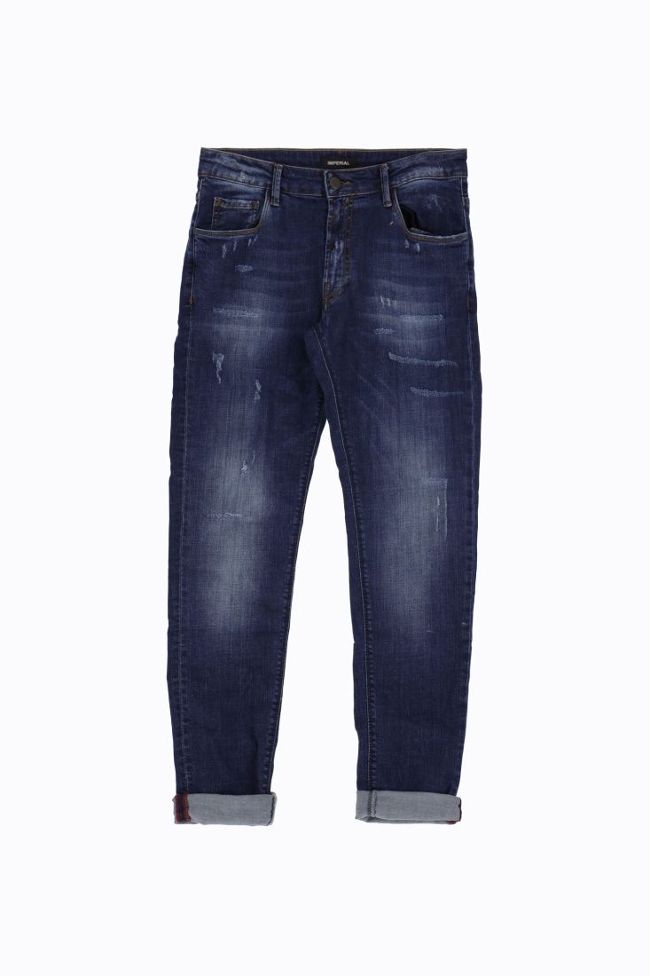 Jeans slim-fit effetto délavé con orli risvoltati