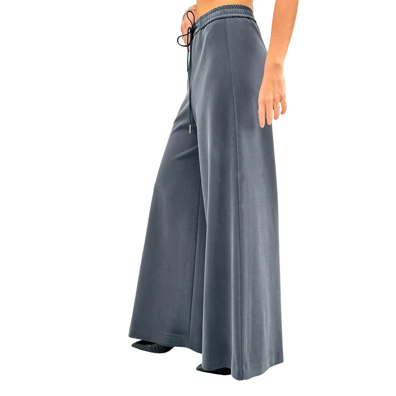 Kontatto Pantaloni Donna, Lungo, Fondo Largo, Coulisse, Blu