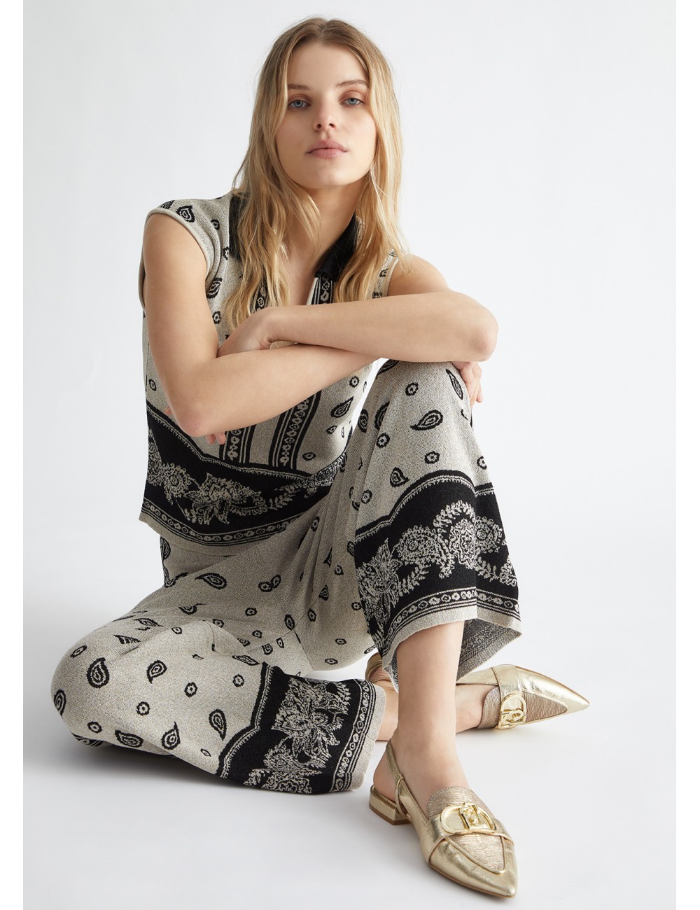 MA4239 PANTALONE IN MAGLIA JACQUARD LIU JO DONNA PANTALONI MORBIDI WOMAN