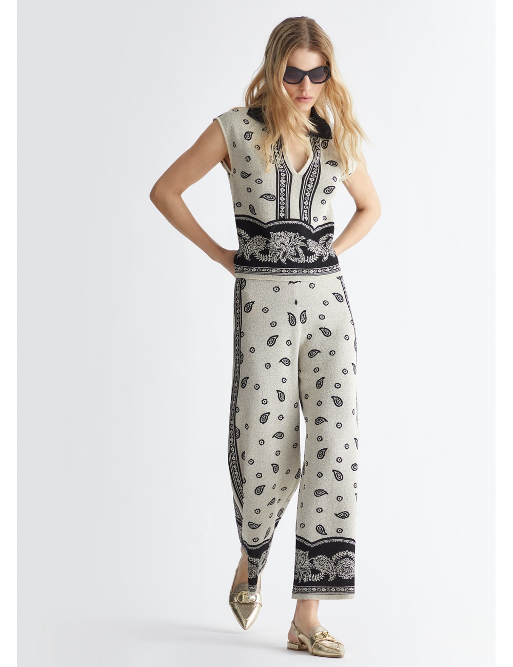MA4239 PANTALONE IN MAGLIA JACQUARD LIU JO DONNA PANTALONI MORBIDI WOMAN
