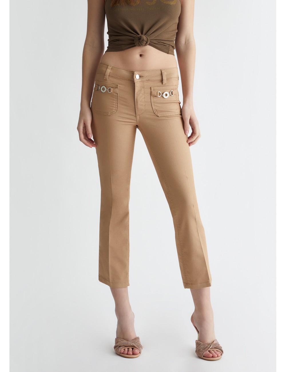 MA4291 61010 PANTALONE LIU JO DONNA FLARE BOTTOM UP PANTALONI COTONE CON TASCHE