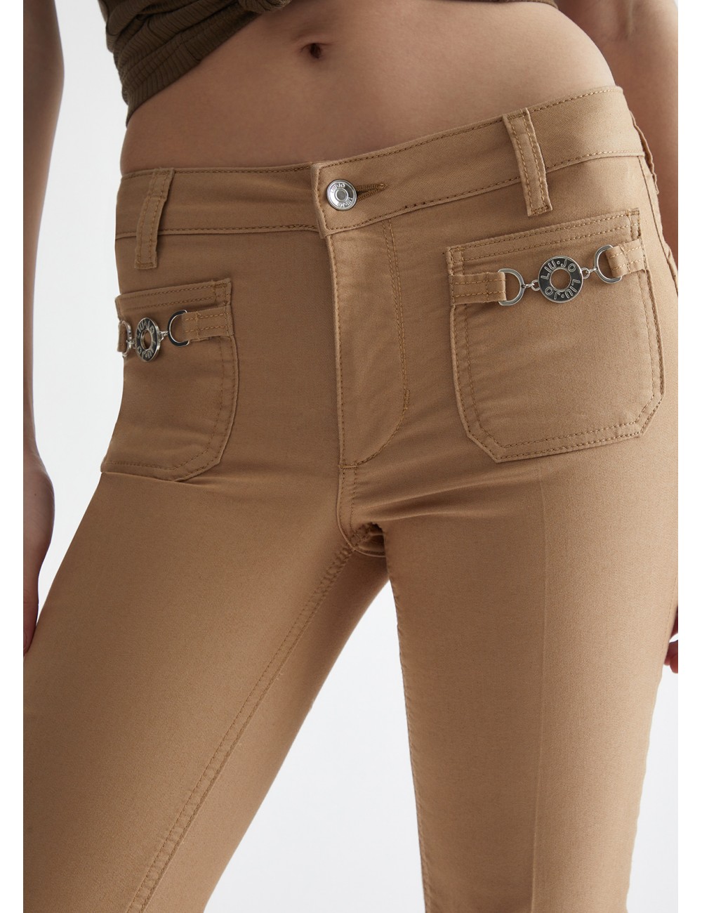 MA4291 61010 PANTALONE LIU JO DONNA FLARE BOTTOM UP PANTALONI COTONE CON TASCHE