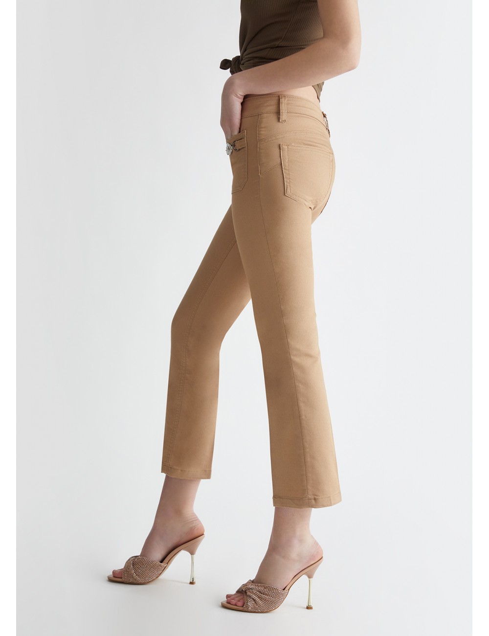 MA4291 61010 PANTALONE LIU JO DONNA FLARE BOTTOM UP PANTALONI COTONE CON TASCHE