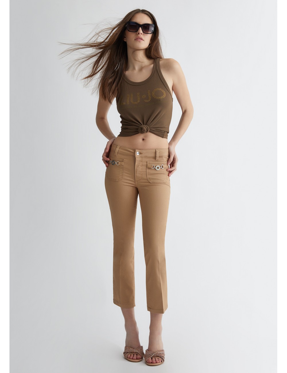 MA4291 61010 PANTALONE LIU JO DONNA FLARE BOTTOM UP PANTALONI COTONE CON TASCHE