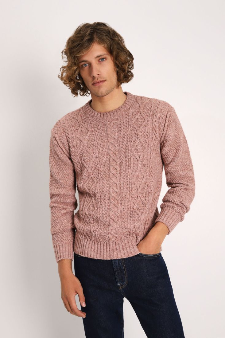 Maglione girocollo tinta unita intrecciato