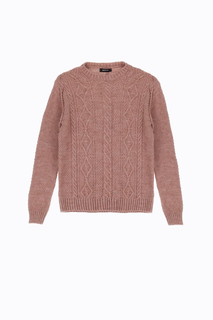 Maglione girocollo tinta unita intrecciato