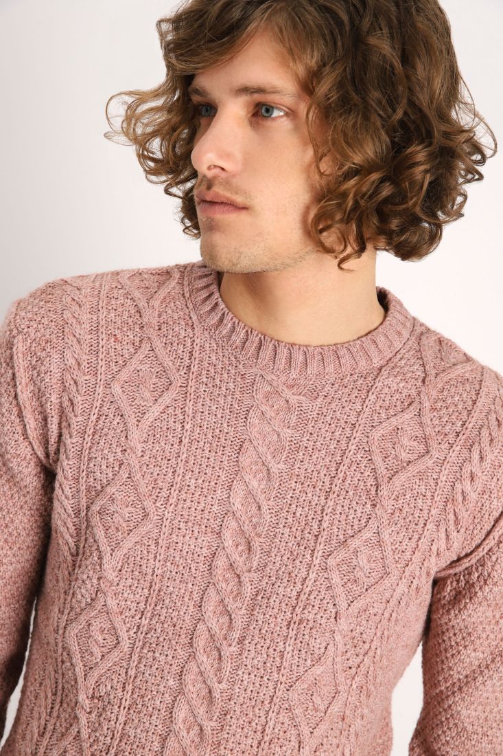 Maglione girocollo tinta unita intrecciato