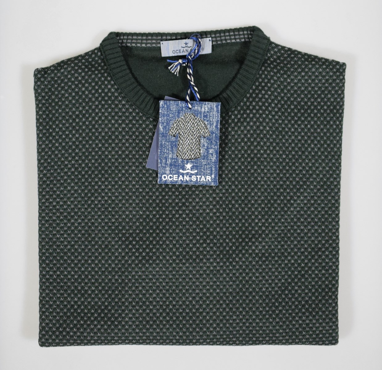 Maglione slim fit giro collo micro fantasia ocean star made in italy