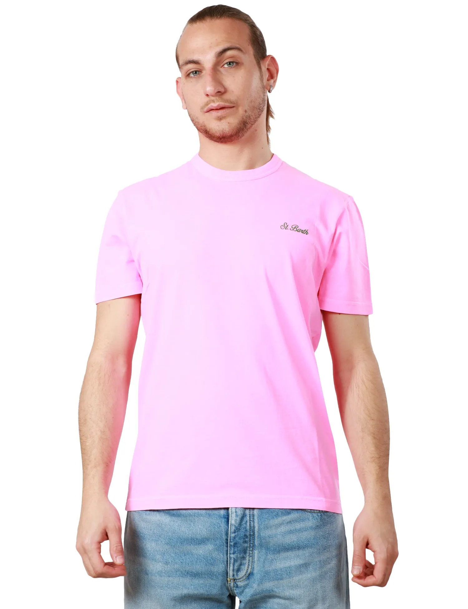 MC 2 SAINT BARTH T-SHIRT UOMO MC 2 SAINT BARTH ROSA GIROCOLLO CON LOGO RICAMATO SUL PETTO 100% COTONE
