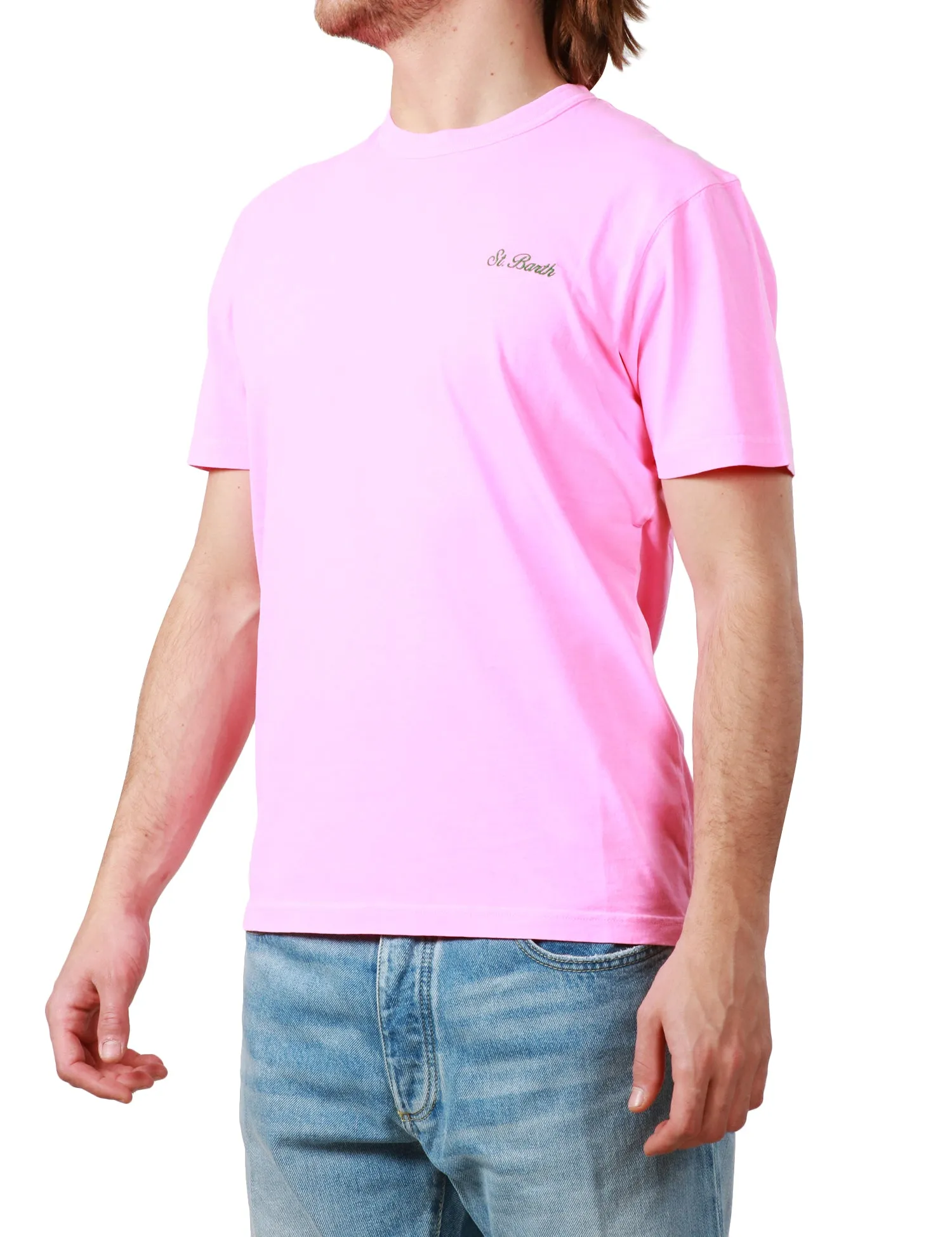 MC 2 SAINT BARTH T-SHIRT UOMO MC 2 SAINT BARTH ROSA GIROCOLLO CON LOGO RICAMATO SUL PETTO 100% COTONE