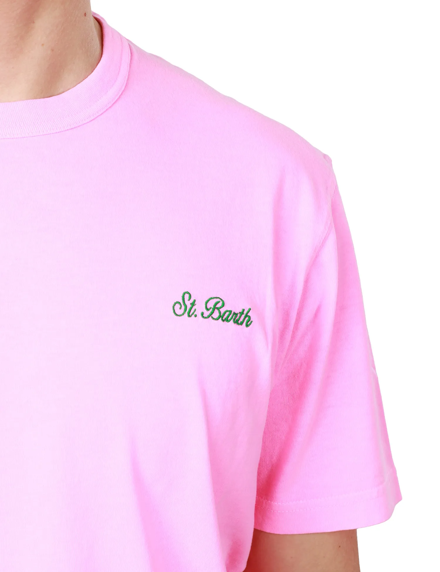 MC 2 SAINT BARTH T-SHIRT UOMO MC 2 SAINT BARTH ROSA GIROCOLLO CON LOGO RICAMATO SUL PETTO 100% COTONE