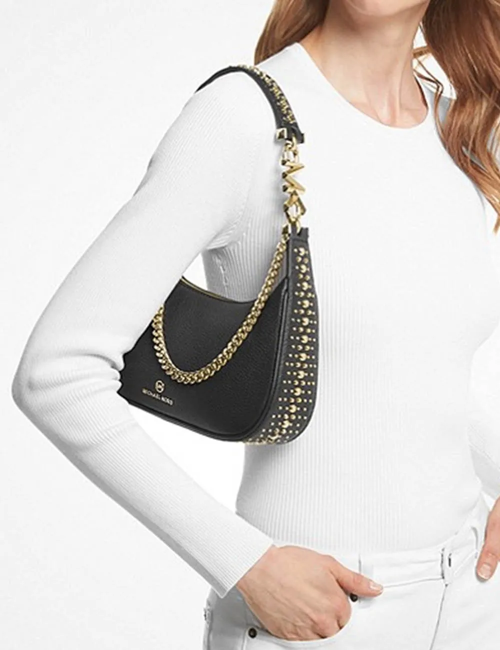 Michael Kors     Borsa a tracolla Piper piccola in pelle martellata Nero