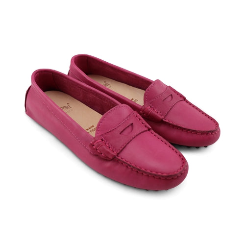 Mocassini con gommini in pelle color fucsia
