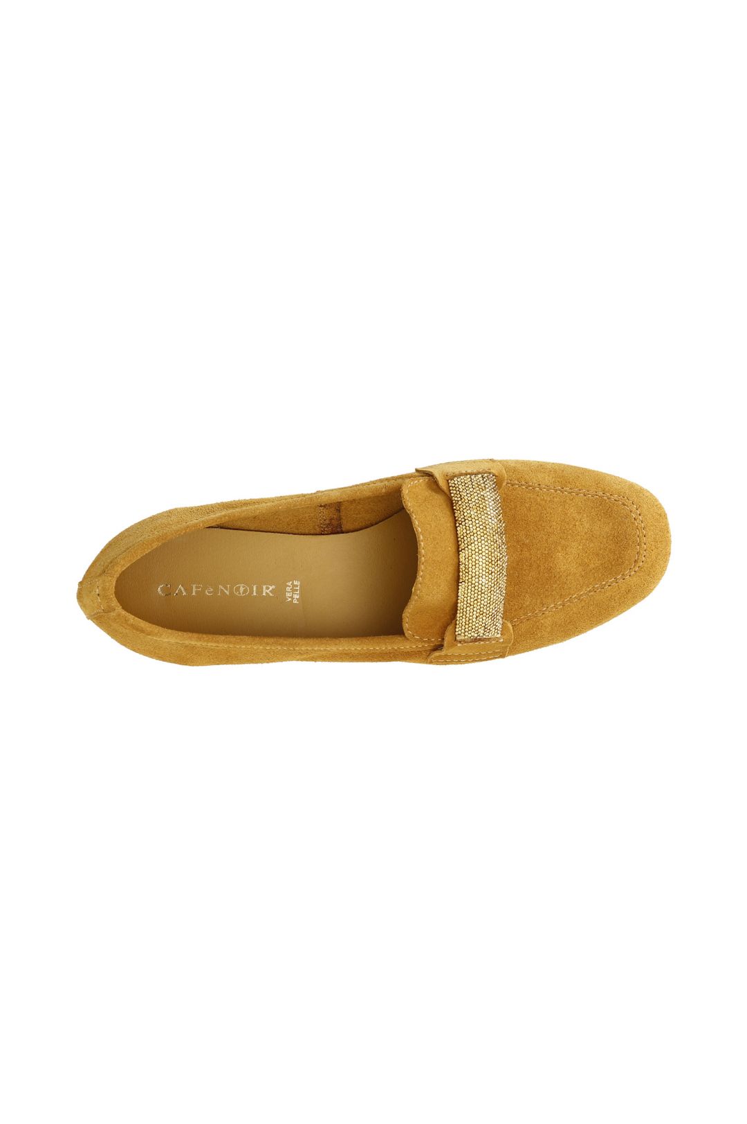 mocassini in suede con passante in strass in tinta giallo