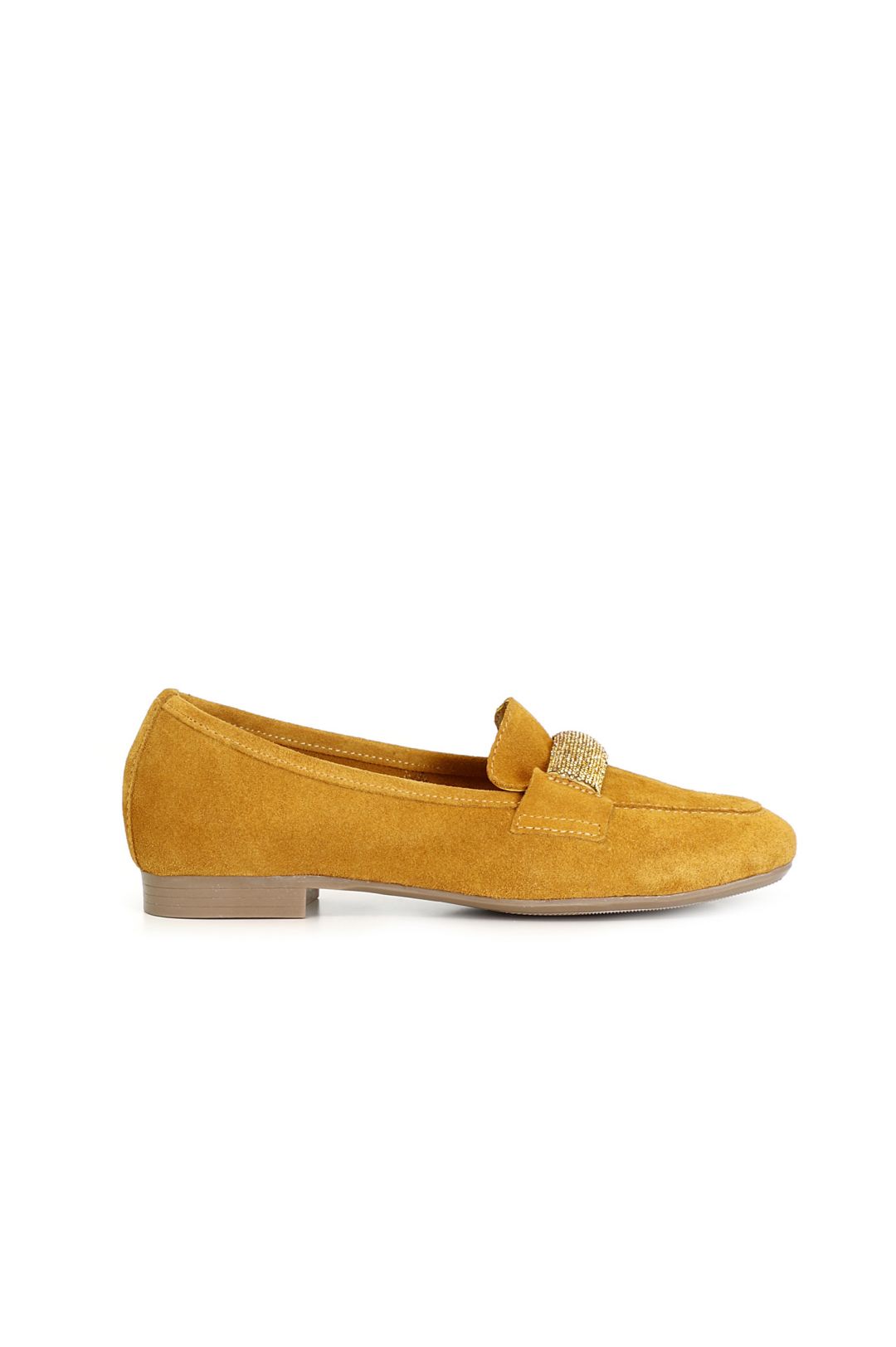 mocassini in suede con passante in strass in tinta giallo