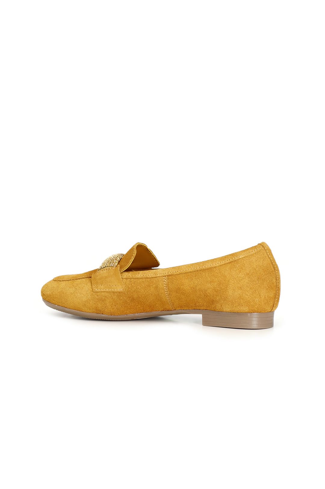 mocassini in suede con passante in strass in tinta giallo