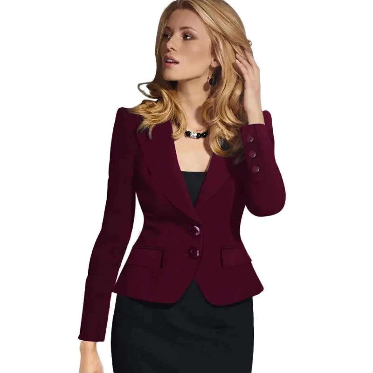 Moda Blazer piccoli Donna Nuova primavera Autunno Moda Cappotto sottile Cappotto Donna Casual Top Blazer corti Bianco Blu Vino R