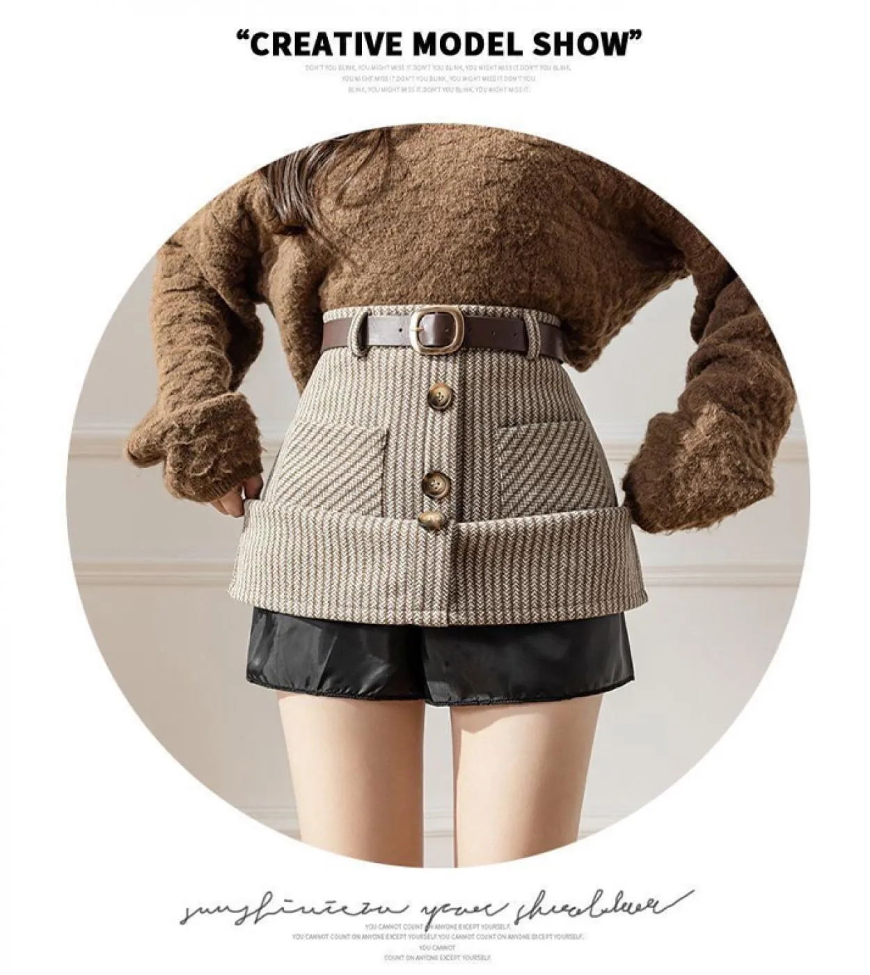 Moukyun Gonne autunno inverno a righe Mini cintura sottile da donna Gonne a trapezio Gonna da donna con taschino alla moda chic