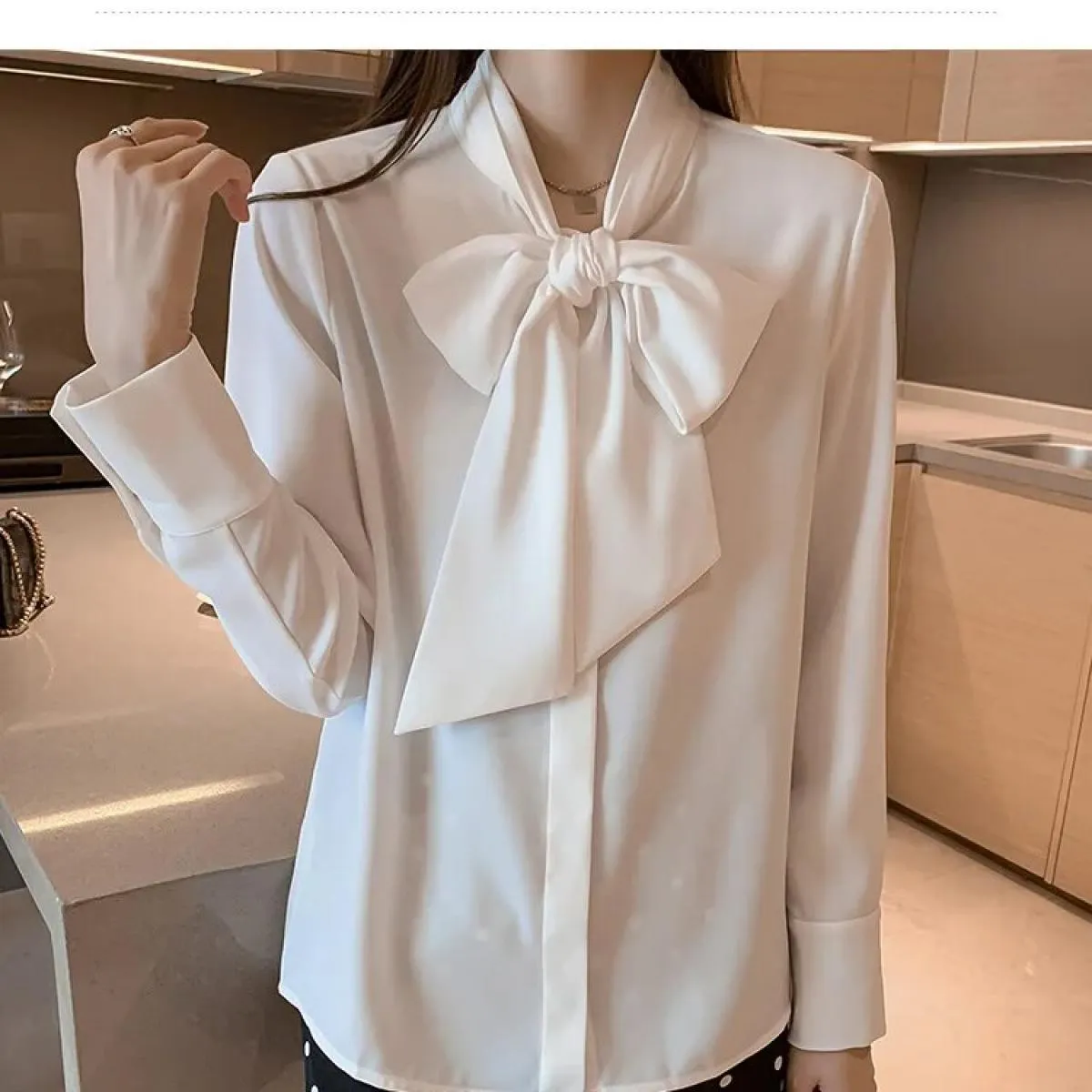 Nuova primavera autunno semplice camicetta da donna da ufficio camicia femminile con fiocco top a maniche lunghe camicette largh