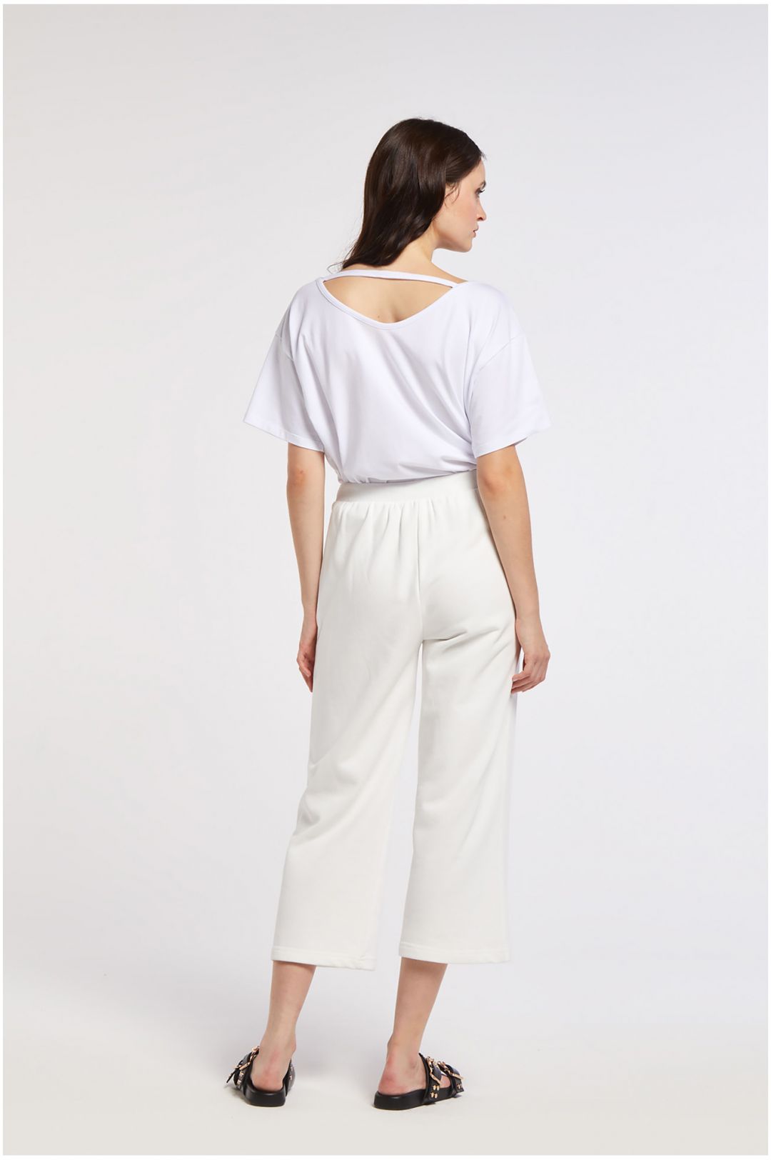 pantaloni culotte in felpa bianco