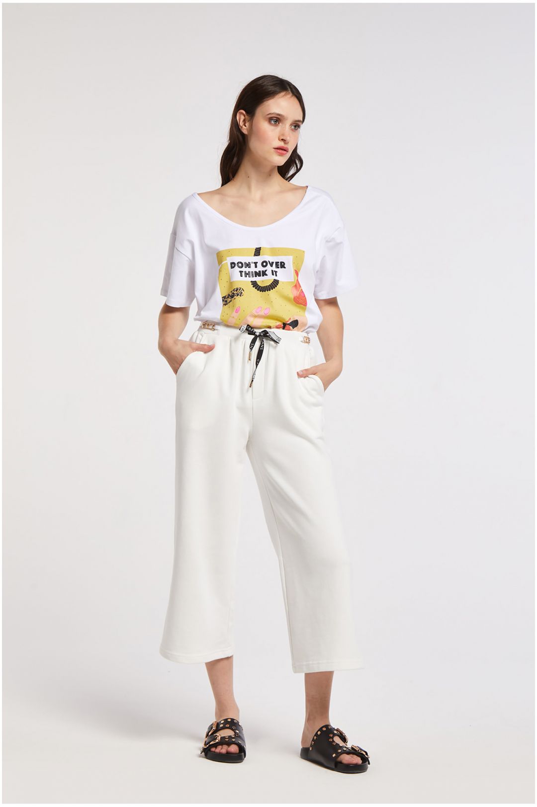 pantaloni culotte in felpa bianco