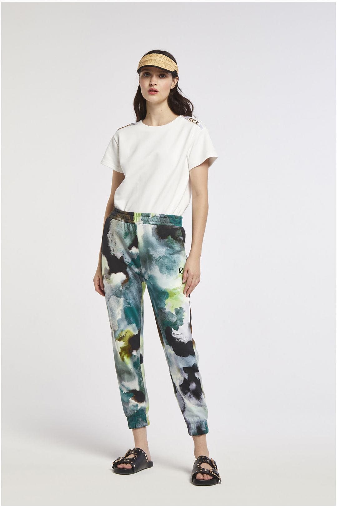 pantaloni in tessuto felpa stampato camouflage multiverde