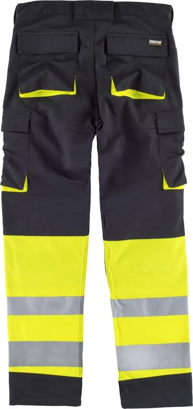 Pantaloni multi-tasca combinati ad alta visibilità Nastri riflettenti di diverse dimensioni Nero Giallo AV