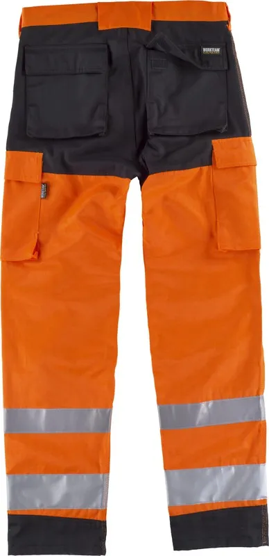 Pantaloni multitasche ad alta visibilità Nastri riflettenti di diverse dimensioni EN ISO 20471: 2013 Arancione AV Nero