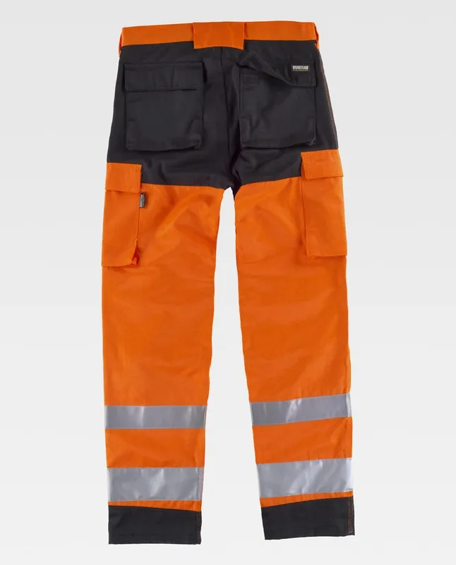 Pantaloni multitasche ad alta visibilità Nastri riflettenti di diverse dimensioni EN ISO 20471: 2013 Arancione AV Nero