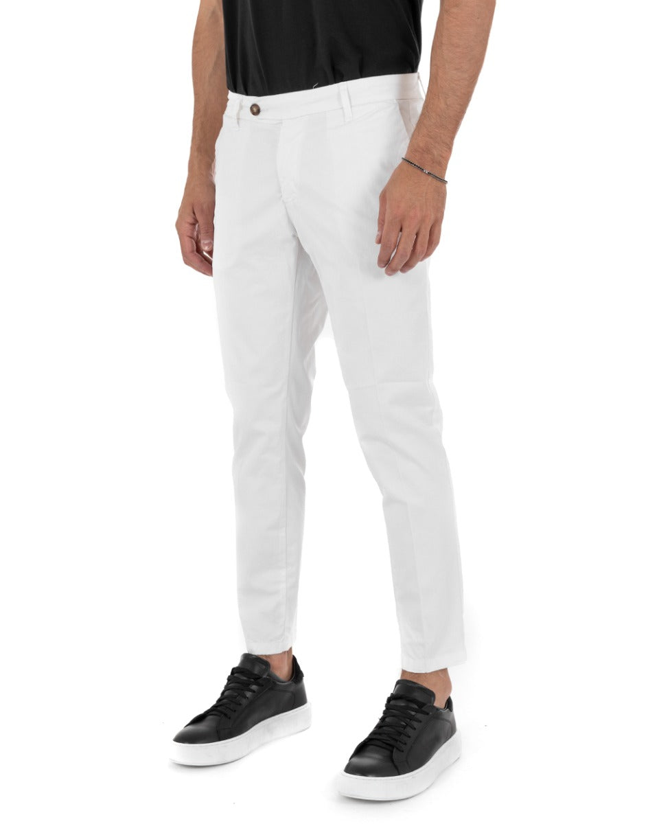 Pantaloni Uomo Cotone Tasca America Abbottonatura Allungata Capri Sartoriale Bianco GIOSAL-P5688A