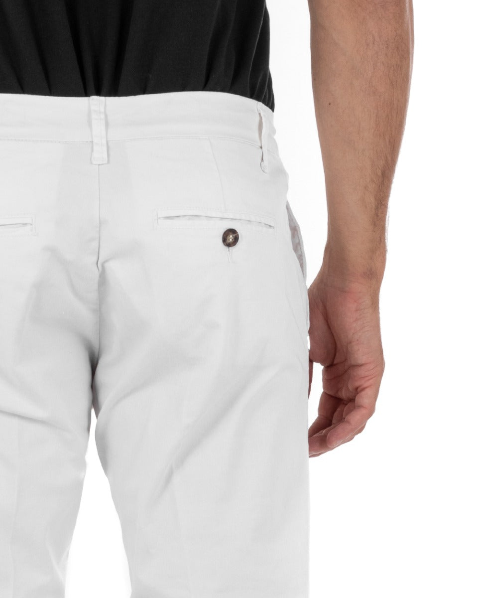 Pantaloni Uomo Cotone Tasca America Abbottonatura Allungata Capri Sartoriale Bianco GIOSAL-P5688A