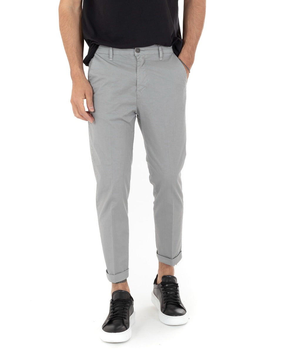 Pantaloni Uomo Cotone Tasca America Chinos Capri Sartoriale Slim Fit Casual Grigio Chiaro GIOSAL-P5694A