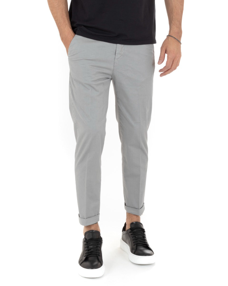 Pantaloni Uomo Cotone Tasca America Chinos Capri Sartoriale Slim Fit Casual Grigio Chiaro GIOSAL-P5694A