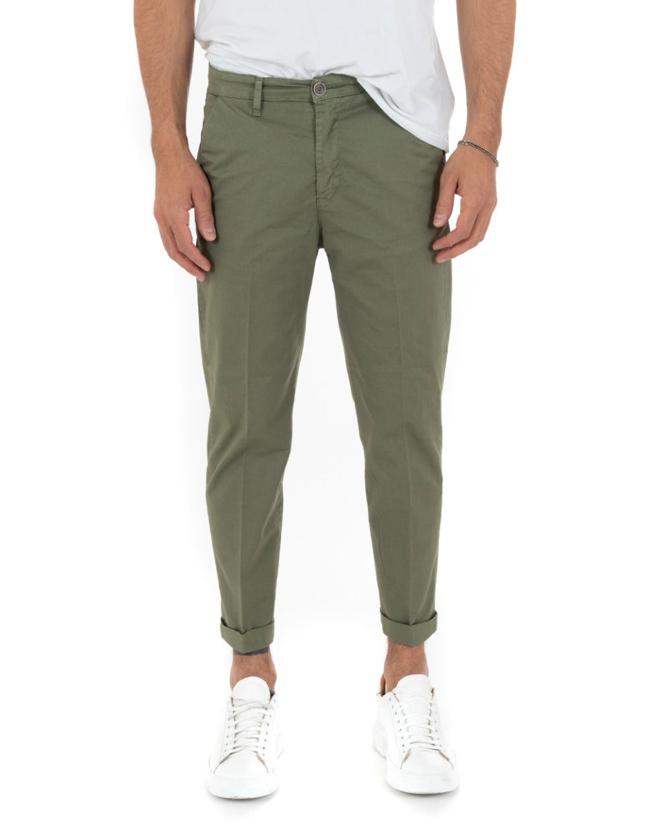 Pantaloni Uomo Cotone Tasca America Chinos Capri Sartoriale Slim Fit Casual Verde GIOSAL-P5692A