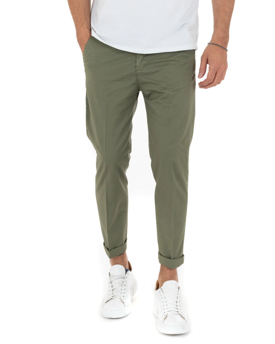 Pantaloni Uomo Cotone Tasca America Chinos Capri Sartoriale Slim Fit Casual Verde GIOSAL-P5692A