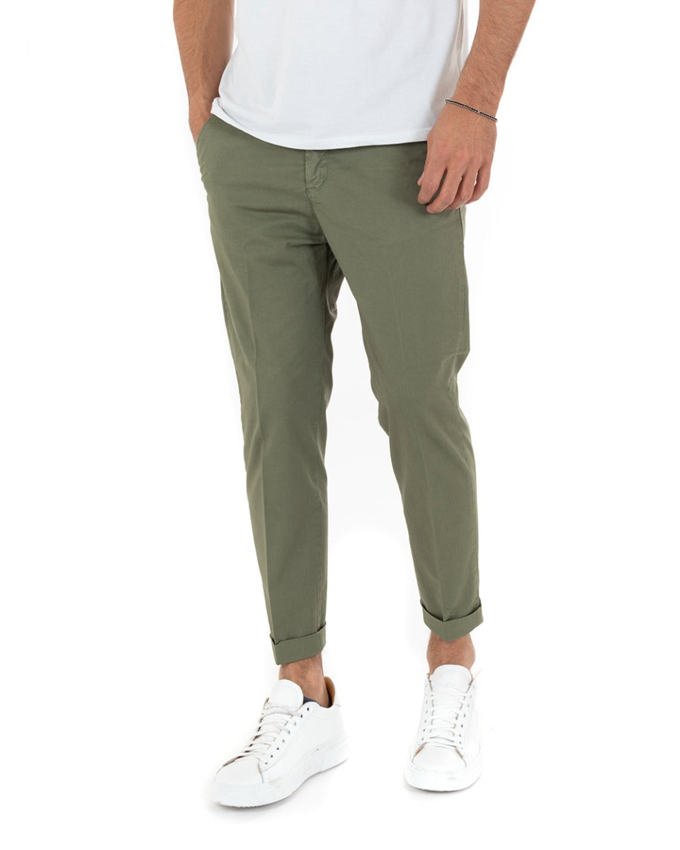 Pantaloni Uomo Cotone Tasca America Chinos Capri Sartoriale Slim Fit Casual Verde GIOSAL-P5692A