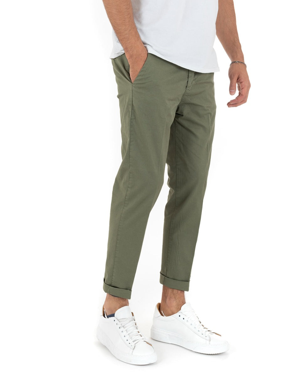 Pantaloni Uomo Cotone Tasca America Chinos Capri Sartoriale Slim Fit Casual Verde GIOSAL-P5692A