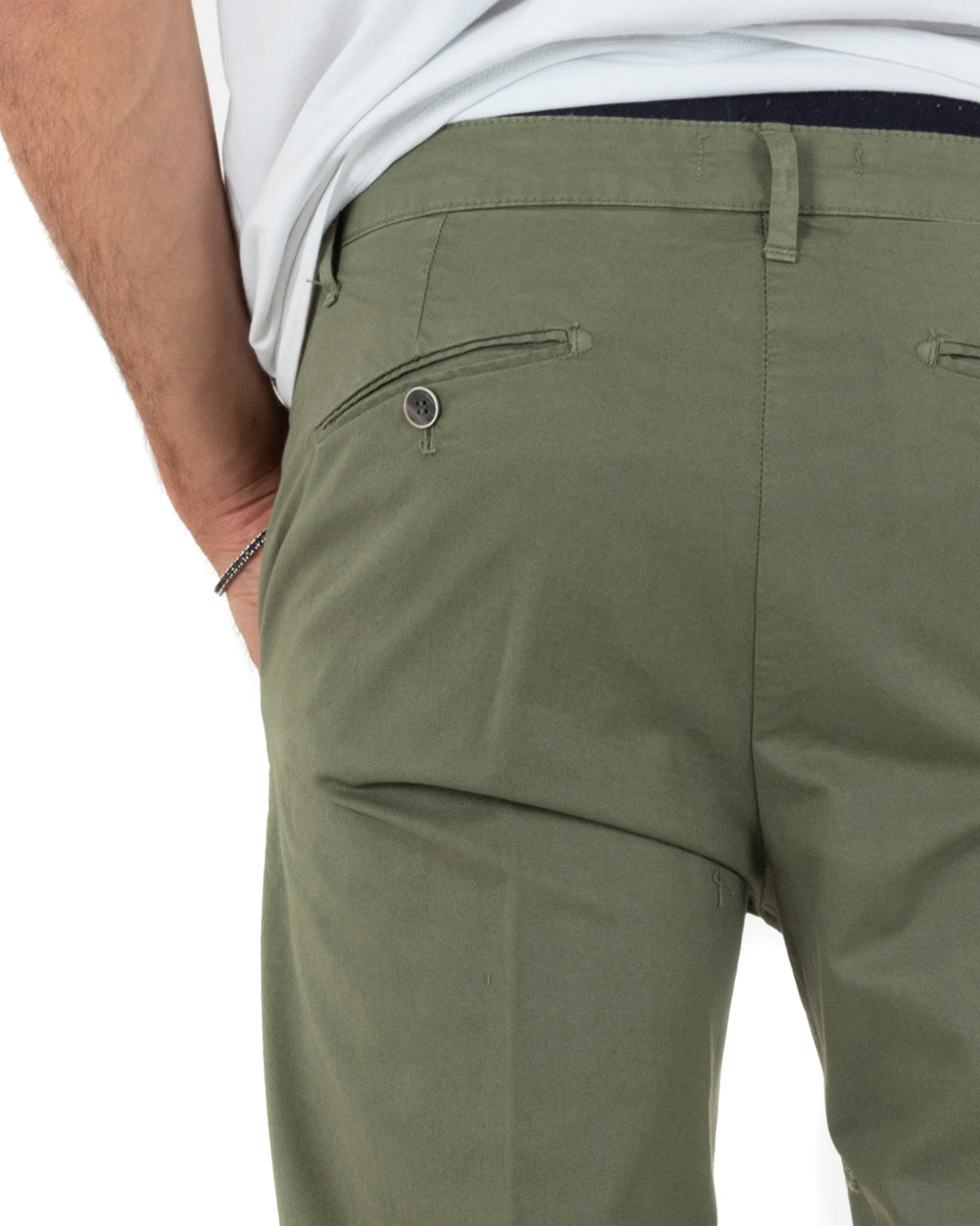 Pantaloni Uomo Cotone Tasca America Chinos Capri Sartoriale Slim Fit Casual Verde GIOSAL-P5692A