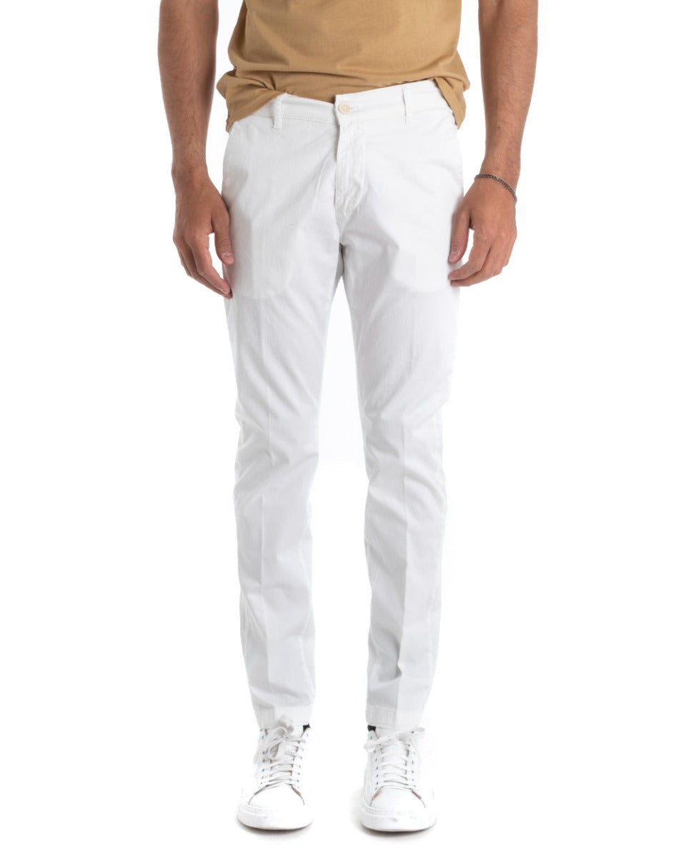 Pantaloni Uomo Cotone Tasca America Chinos Sartoriale Slim Fit Casual Bianco GIOSAL-P5301A