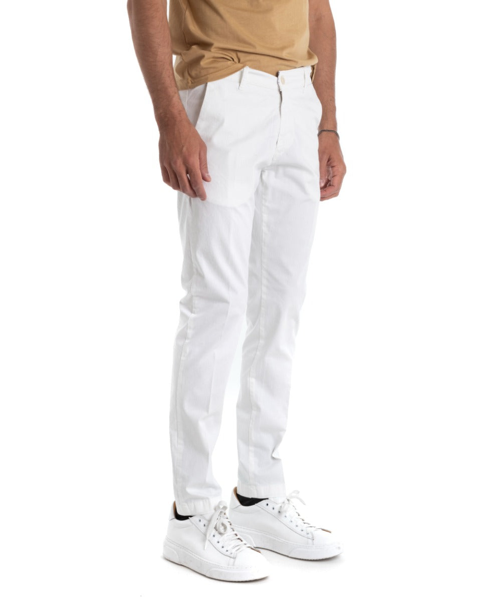 Pantaloni Uomo Cotone Tasca America Chinos Sartoriale Slim Fit Casual Bianco GIOSAL-P5301A