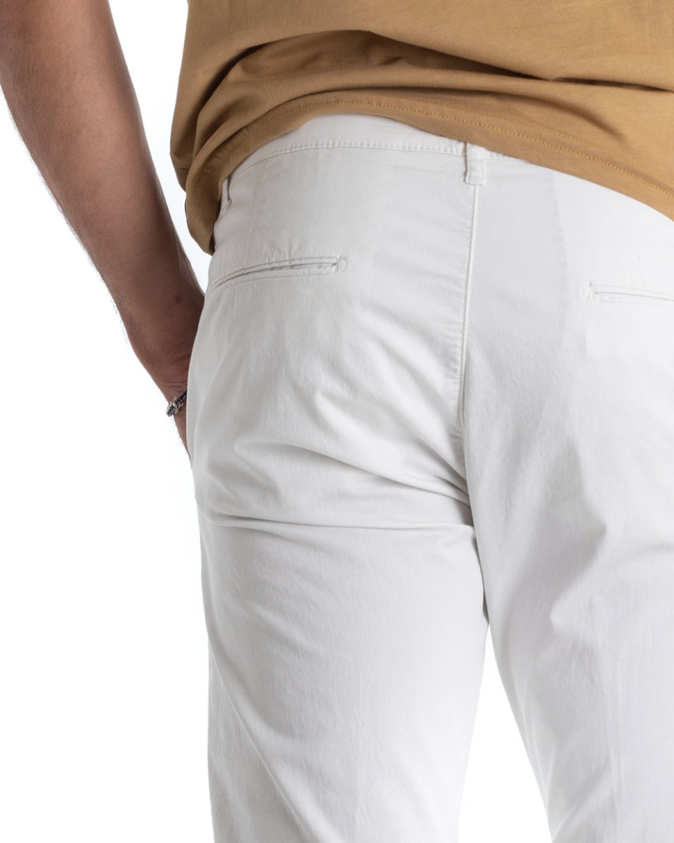 Pantaloni Uomo Cotone Tasca America Chinos Sartoriale Slim Fit Casual Bianco GIOSAL-P5301A
