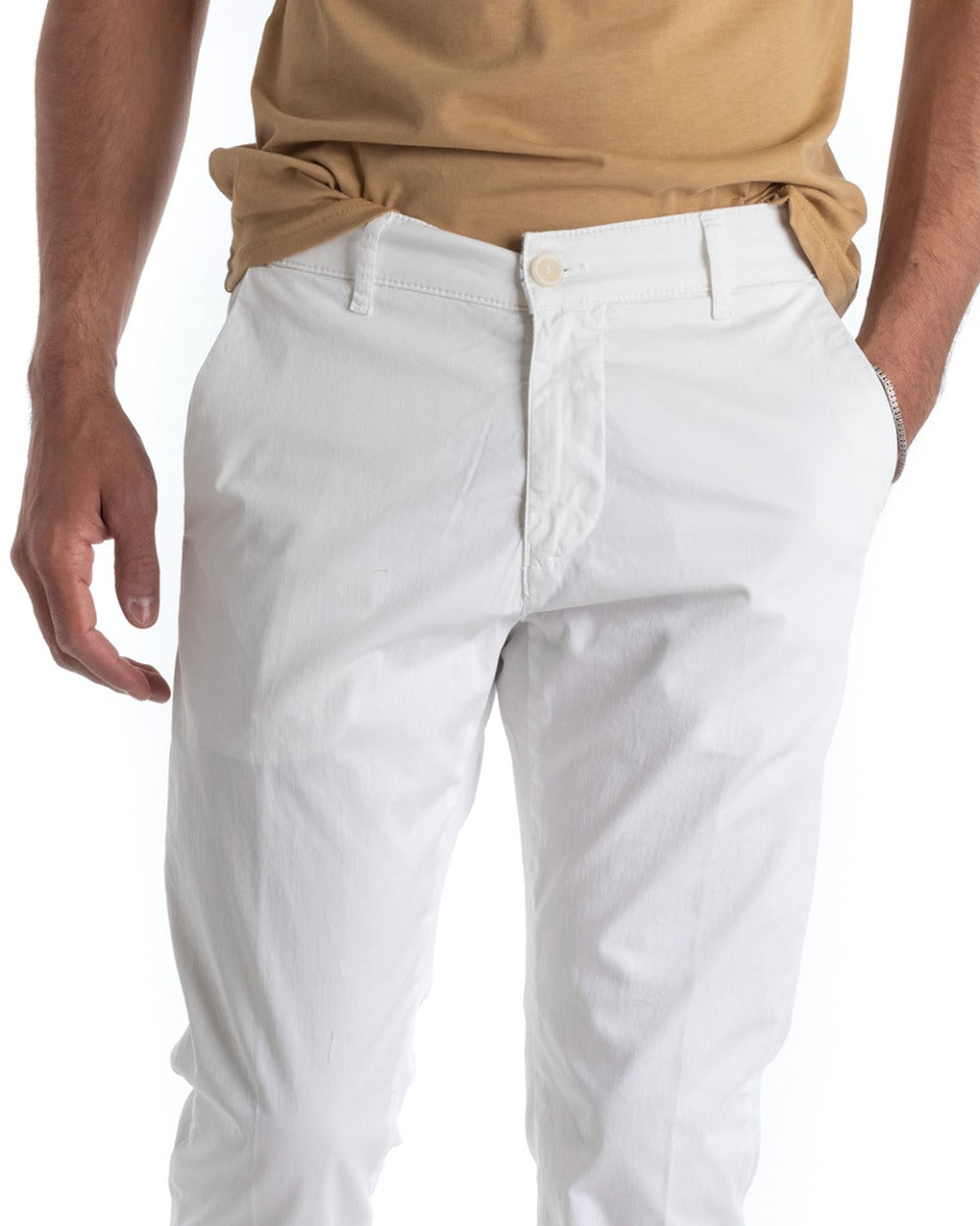 Pantaloni Uomo Cotone Tasca America Chinos Sartoriale Slim Fit Casual Bianco GIOSAL-P5301A