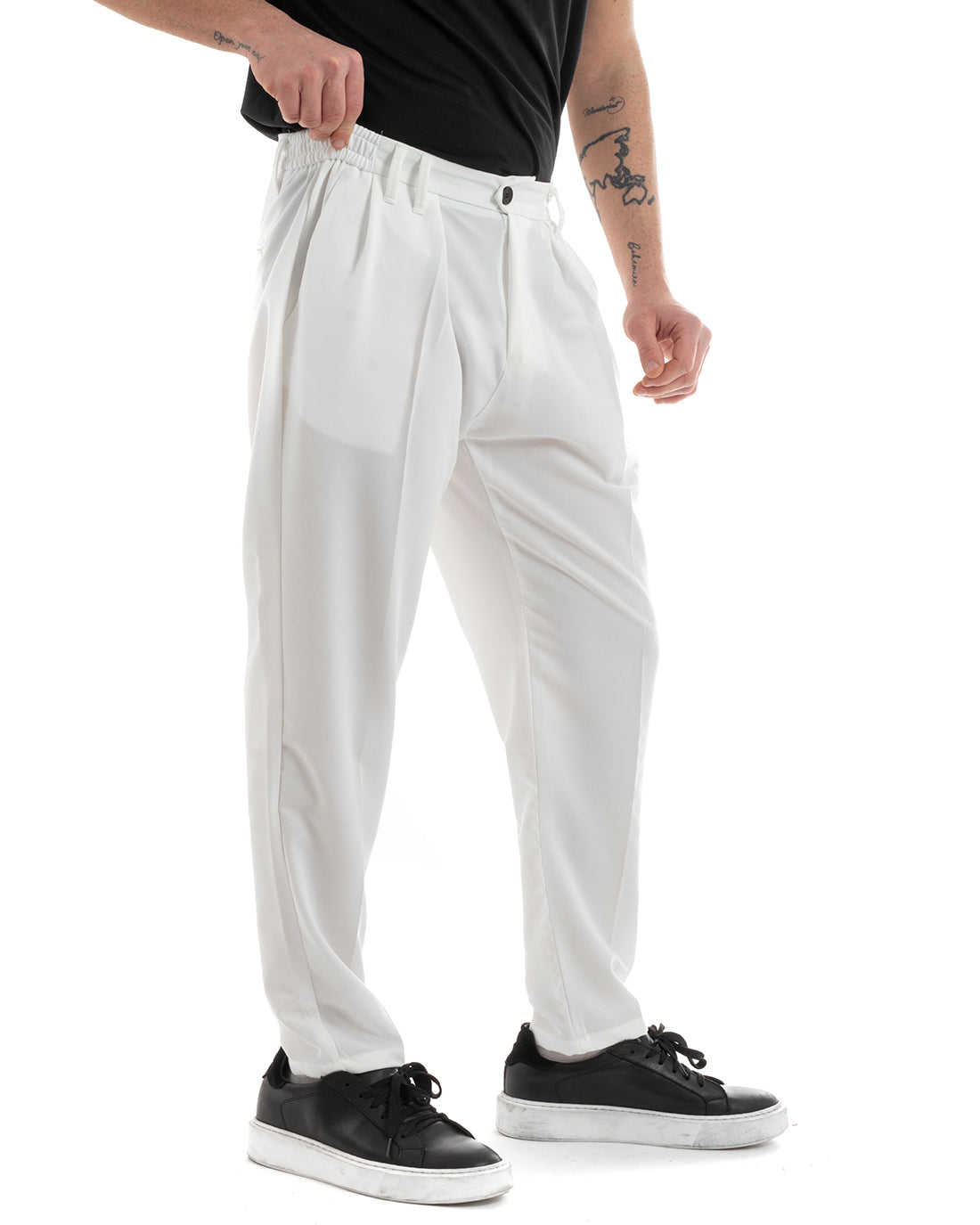 Pantaloni Uomo Pantalaccio Comodo Viscosa Elastico Straight Fit Bianco GIOSAL-P5649A