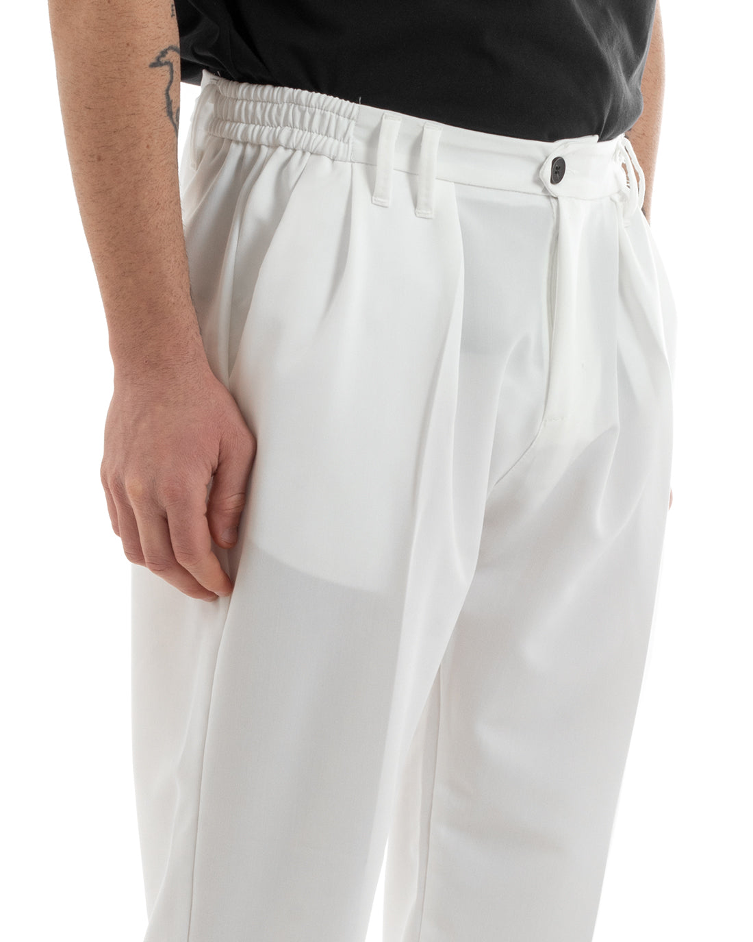 Pantaloni Uomo Pantalaccio Comodo Viscosa Elastico Straight Fit Bianco GIOSAL-P5649A