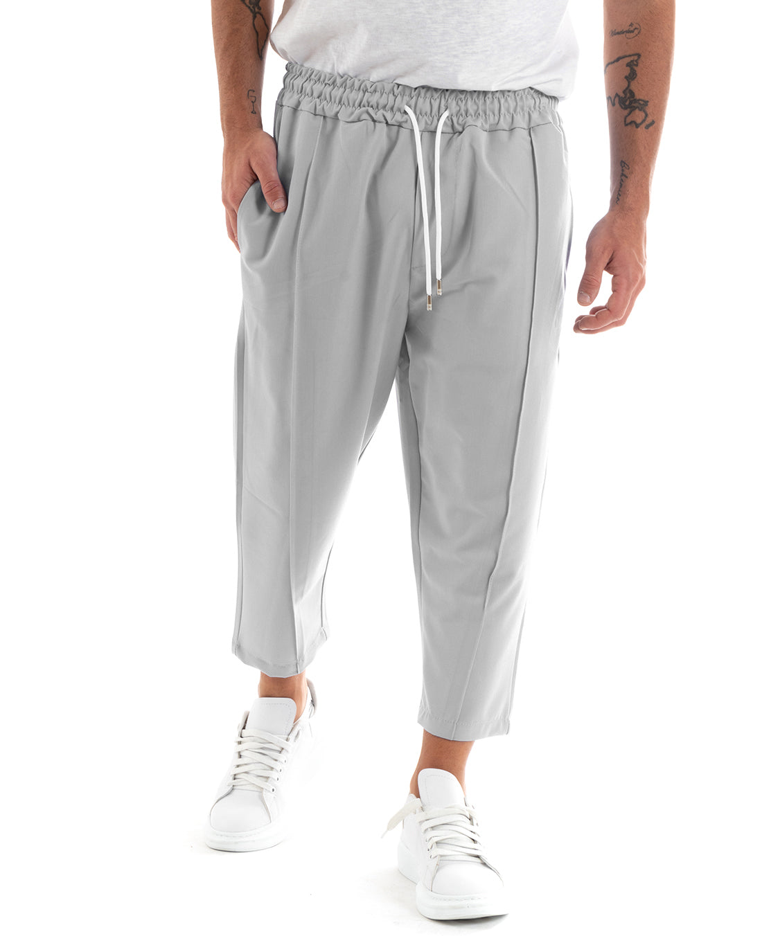 Pantaloni Uomo Pantalaccio Japan Cropped Fondo Ampio Tinta Unita Grigio GIOSAL-P6104A
