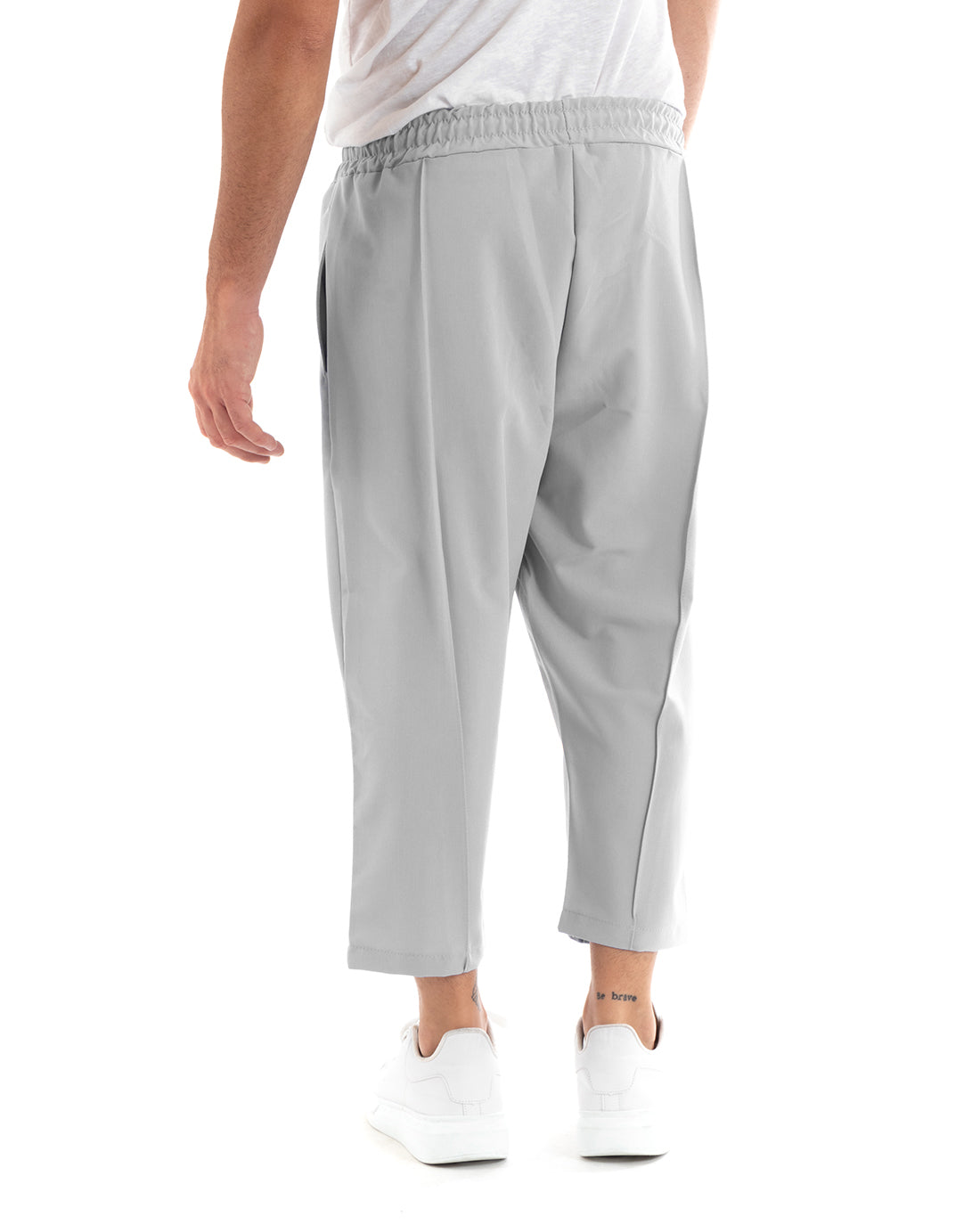Pantaloni Uomo Pantalaccio Japan Cropped Fondo Ampio Tinta Unita Grigio GIOSAL-P6104A