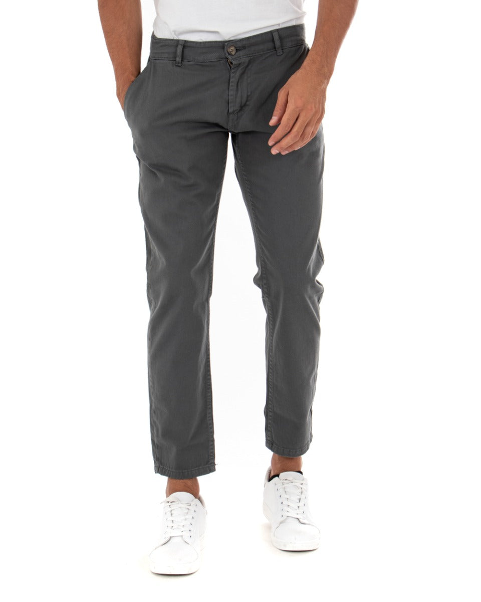Pantaloni Uomo Tasca America Basic Cotone Elastico Grigio Scuro Slim Classico GIOSAL-P5001A