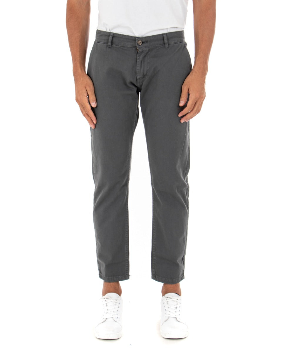 Pantaloni Uomo Tasca America Basic Cotone Elastico Grigio Scuro Slim Classico GIOSAL-P5001A