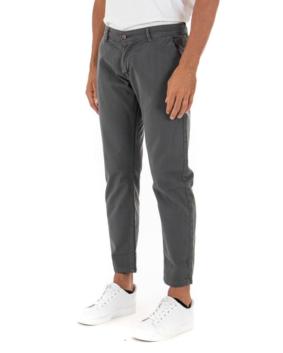Pantaloni Uomo Tasca America Basic Cotone Elastico Grigio Scuro Slim Classico GIOSAL-P5001A